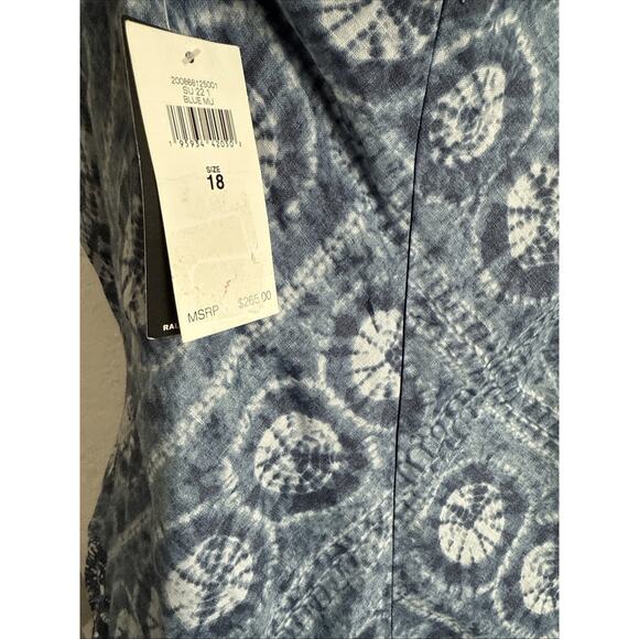 Ralph Lauren Women’s Blue Linen Patchwork Sleeveless Midi Dress Size 18 NWT $265 - Picture 4 of 7